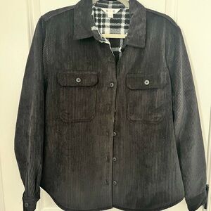 NWT Three Dots Corduroy Shirt Jacket Shacket Black Plaid Lined Size S
